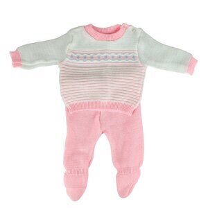 Vintage Glo-Knit Pink White Knit Baby Girl Footed Outfit 0-6 Months Japan Made